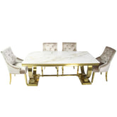 Arianna 1.8M Gold Ceramic Top Dining Table with Roma Chairs - Pendle Village Furniture